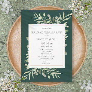 Emerald Watercolor Greenery Bridal Tea Party Einladung
