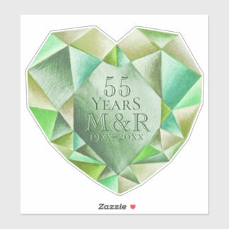 Emerald Watercolor Herz 55. Hochzeitstag Aufkleber