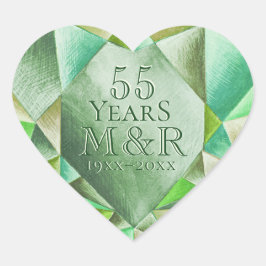 Emerald Watercolor Herz 55. Hochzeitstag Herz-Aufkleber