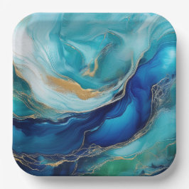 Emerald Waves: Eine Symphonie in Blau und Grün Pappteller