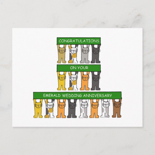 Emerald Wedding Anniversary Cartoon Cats Postkarte (Vorderseite)