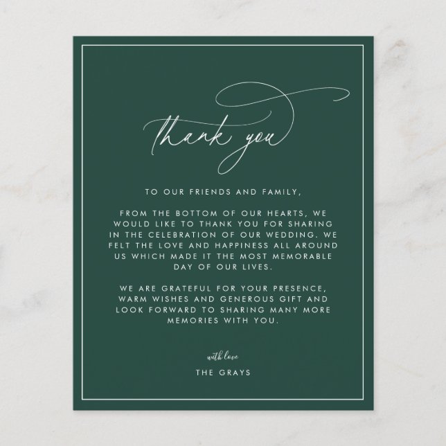 Emerald Wedding Foto Dankeschön Karte (Vorderseite)
