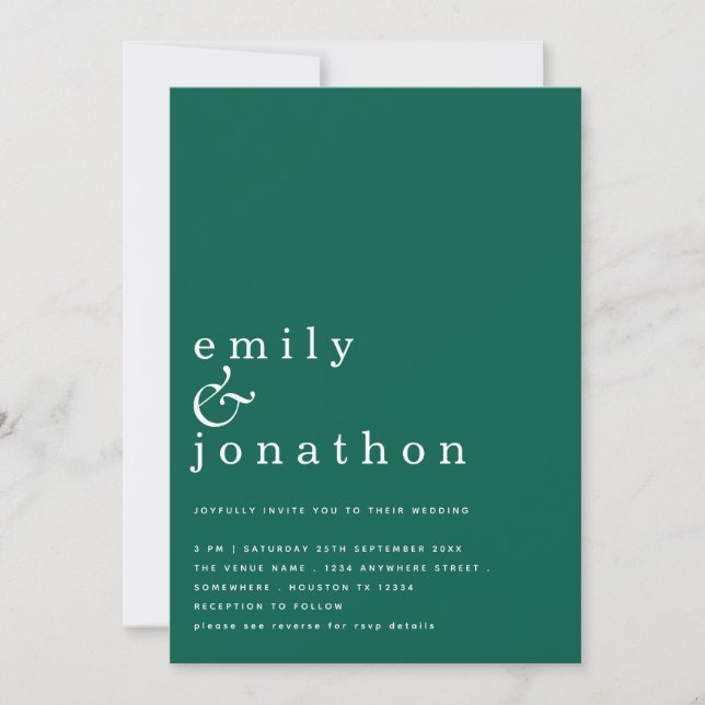 Emerald Wedding Minimalistisch Simple Text QR Code Einladung (Vorderseite)