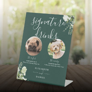 Emerald Wedding Pet Hund Signature Drinks Sockelschild
