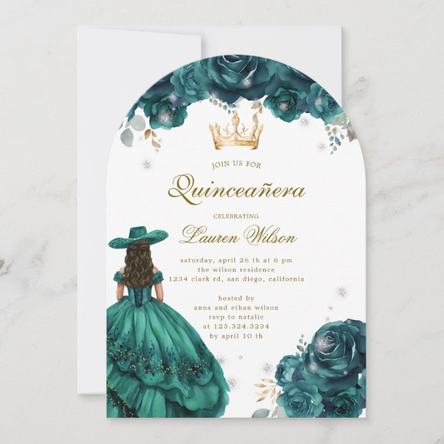 Emerald Western Wonderland Quinceanera Invitation (Devant)