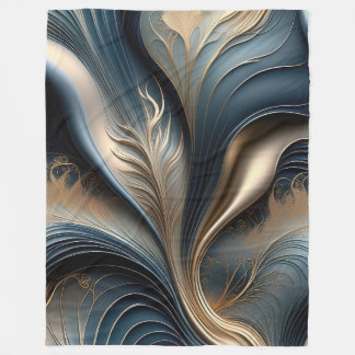 Emerald Whisper - Aquamarine und goldene Abstrakte Fleecedecke