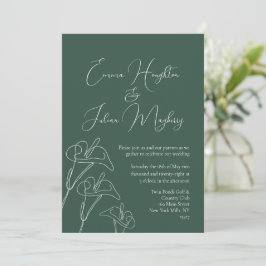 Emerald White Calla Lily Calligraphy Wedding Einladung