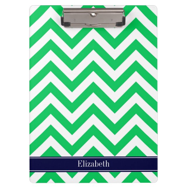 Emerald White LG Zickzack Navy Blue Name Monogram Klemmbrett (Vorderseite)