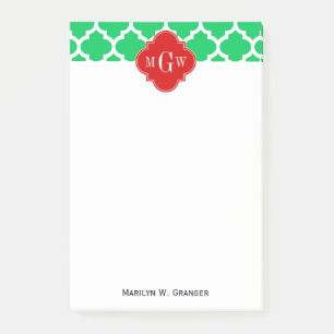 Emerald White Marokkaner #5 Red 3 Initial Monogram Post-it Klebezettel