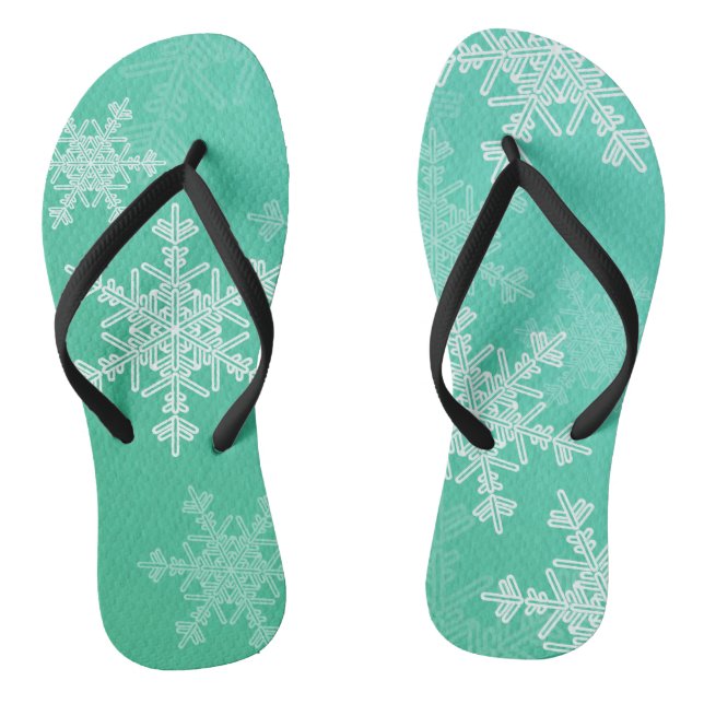 Emerald White Snowflakes Minimalistisch Weihnachte Flip Flops (Fußbett)