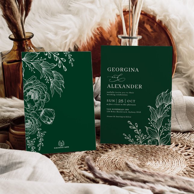 Emerald White Vintag Botanical Floral Wedding Einladung (Von Creator hochgeladen)