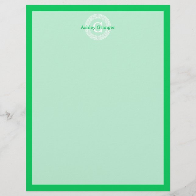 Emerald Wht Greek Key Rnd Frame Initial Monogram (Vorderseite)