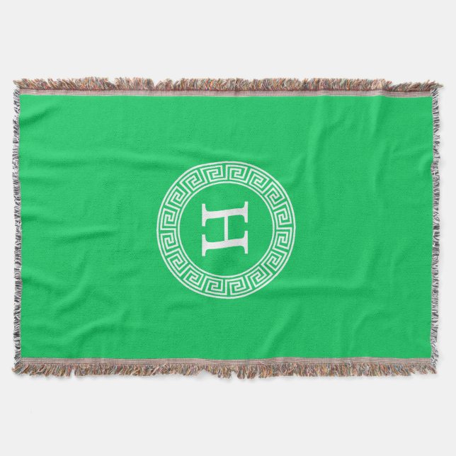 Emerald Wht Greek Key Rnd Frame Initial Monogram Decke (Vorderseite)