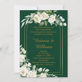 Emerald Winter Elegant Gold Floral Luxury Wedding Einladung