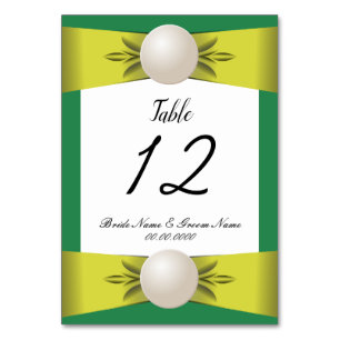 Emerald & Yellow Pearl Ribbon Wedding Tischnummer