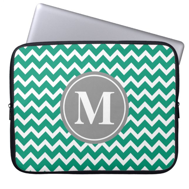 Emerald Zickzack Pattern Grau Monogram Laptopschutzhülle (Vorderseite)