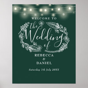 Emeraldgrüne Lichterkette Hochzeit Willkommensschi Poster