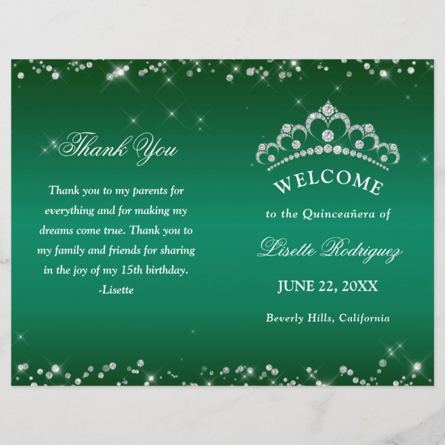 Emeraldgrünes Quinceanera-Programm (Vorderseite)