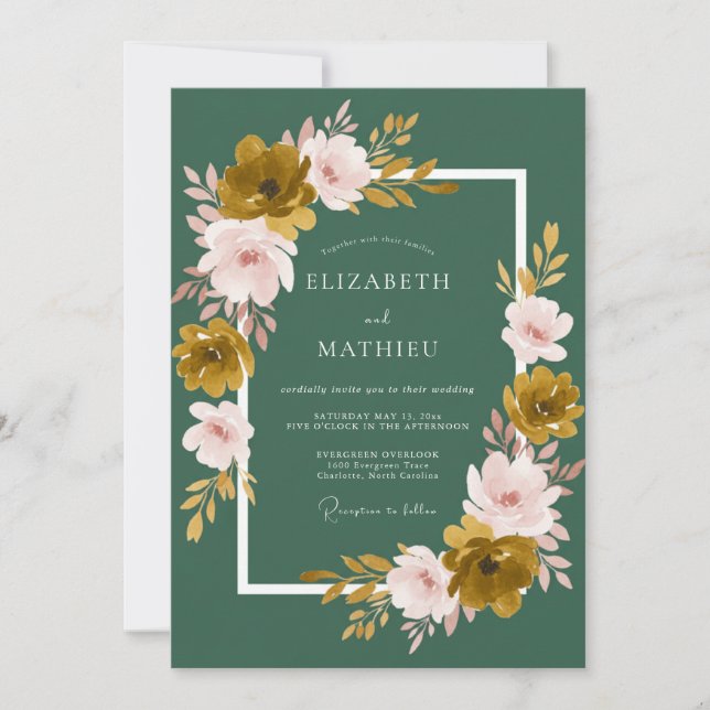 Emeraldrote Blütenhochzeit Einladung (Vorderseite)