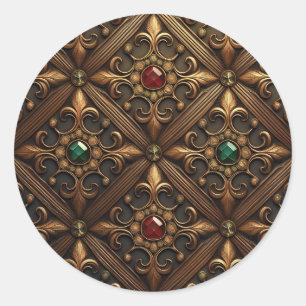 Emeralys und Rubine auf einem Verzierten Design Runder Aufkleber