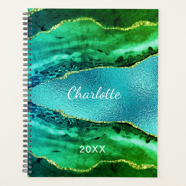 Emeraude vert bleu agate marbre nom script (Devant)