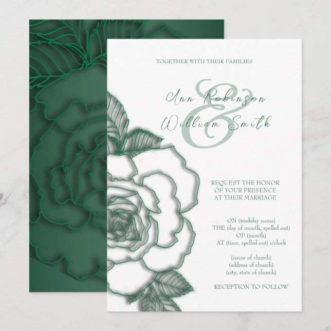 Émeraude verte Argent Élégant Mariage Invitation (Devant / Derrière)