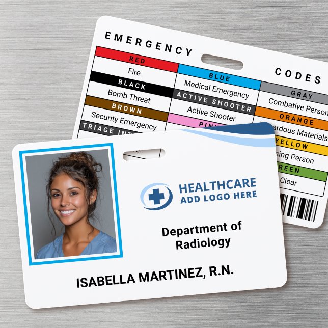  Emergency Codes Hospital Nurse Photo ID Badge Ausweis (Double-sided photo ID badge with custom emergency codes)