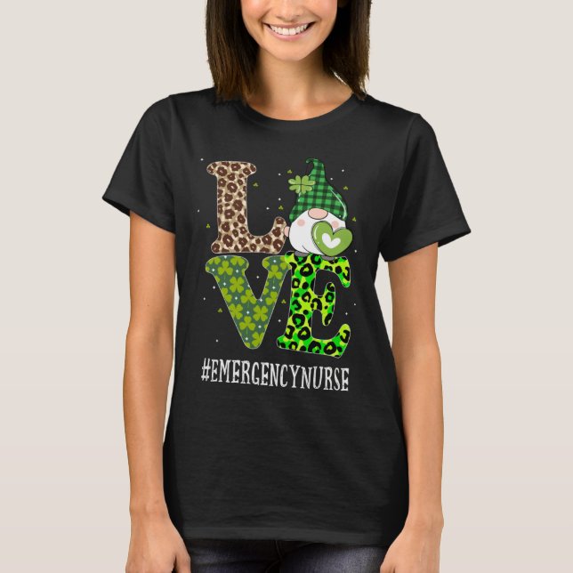 Emergency Nurse Love St Patricks Day Gnome Leopard T-Shirt (Vorderseite)