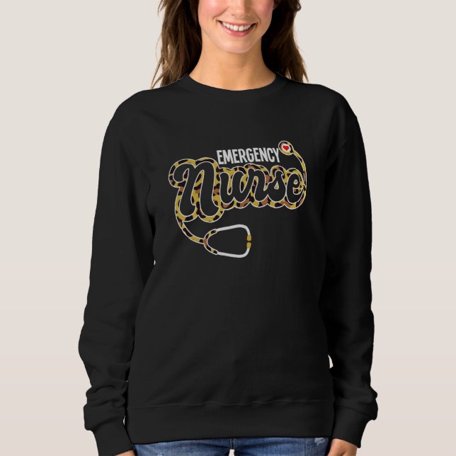 Emergency Nurse Stethoscope Heart Leopard Print RN Sweatshirt (Vorderseite)