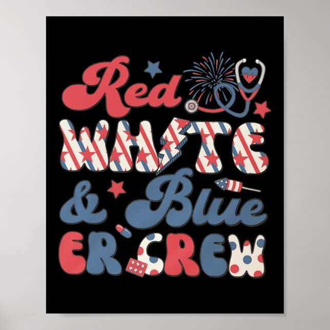 Emergency Room Tech 4. Juli Retro Red White Bl Poster (Vorne)