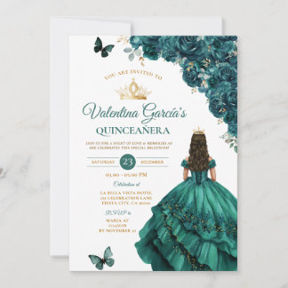 Emerland Grünes Kleid Quinceañera 15 Jahre Gold Einladung