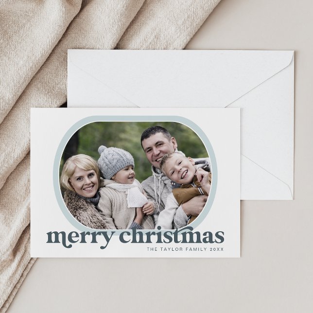 EMERY Blue Family Foto Einfach Frohe Weihnachten (EMERY Blue Family Photo Simple Merry Christmas Holiday Card)