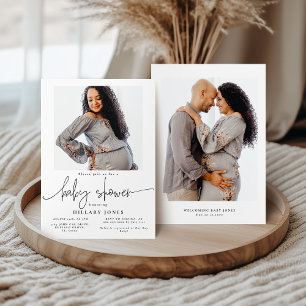 EMERY   Elegante Babyparty-Kalligrafie-Baby-Foto Einladung