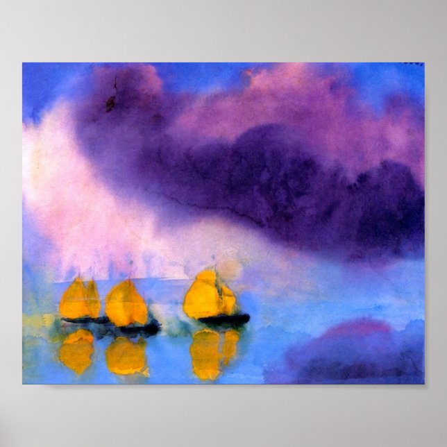 Emil Nolde - Meer mit violetten Wolken und Segelbo Poster (Vorne)