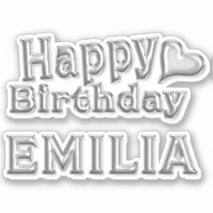 Emilia Happy Birthday silver Aufkleber Sticker