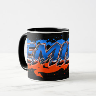 Emilio prénom nom graffiti bleu orange tasse