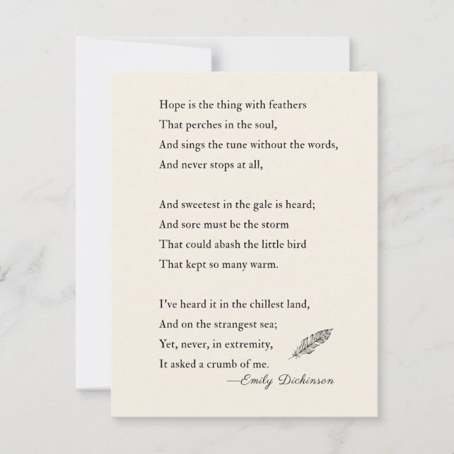 Emily Dickinson Poem Hoffnung ist das Ding mit Fed (Vorderseite)