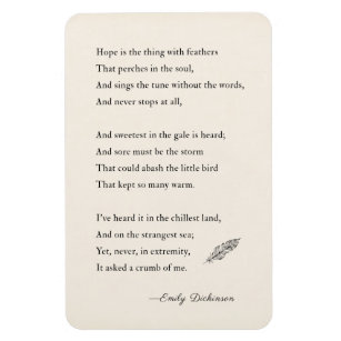 Emily Dickinson Poem Magnet, Hoffnung, Federn Magnet