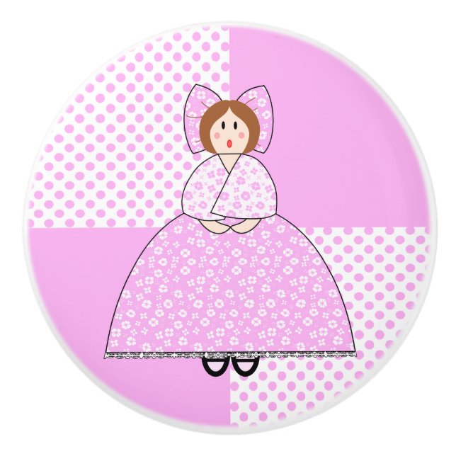 Emily Doll mit rosa Polka Dot Background Keramikknauf (Vorderseite)