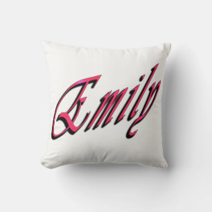Emily, Girls Name Rosa Cursive Logo Weiße Kissen