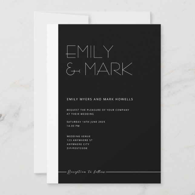 EMILY Modern Minimalistische monochrome Einladungs Einladung (Vorderseite)