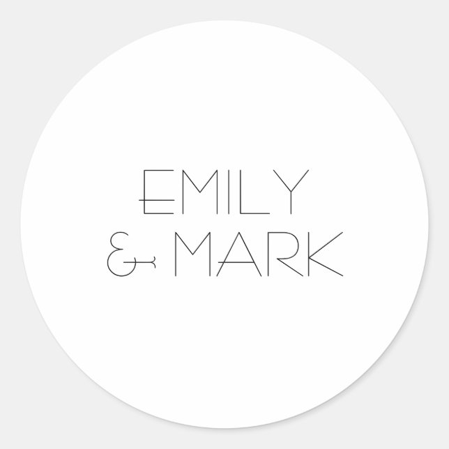 EMILY Modern Minimalistische Monochrome Hochzeitsa Runder Aufkleber (Vorderseite)