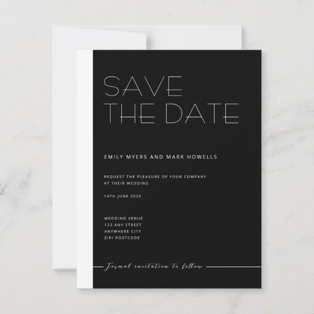 EMILY Modernes Minimalistisches Monochrom Save the Date (Vorderseite)