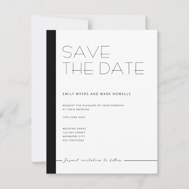 EMILY Modernes Minimalistisches Monochrom Save the Save The Date (Vorderseite)