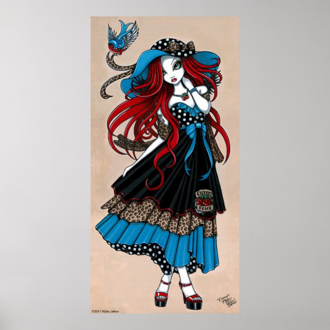 "Emma" 50er Rockabilly Swallow Tattoo Angel Poster (Vorne)