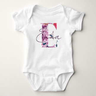 Emma Baby Name Blumen Script Vintag Floral E Girl Strampler