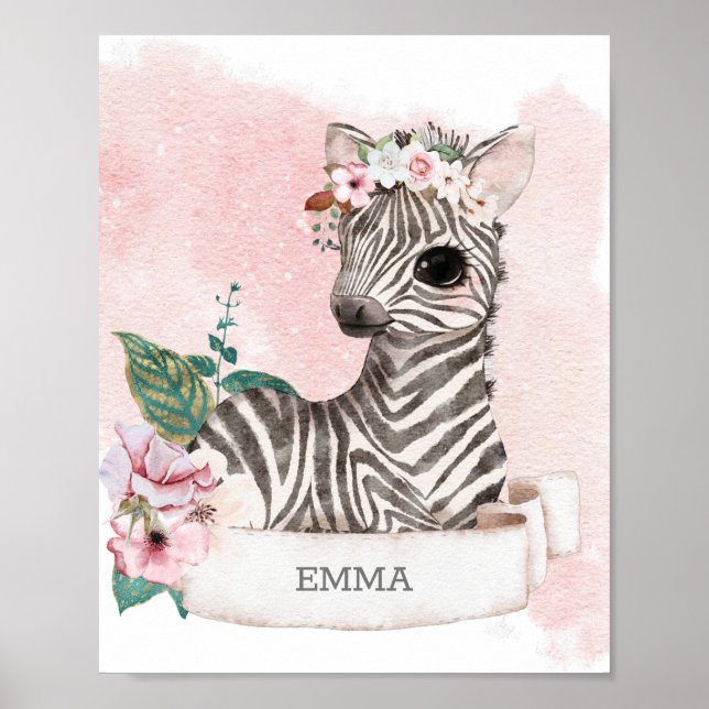 ** EMMA Baby Zebra Kinderzimmer Girl Jungle Name Poster (Vorne)