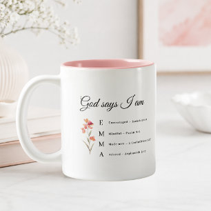 EMMA Christlicher Glaubens-Bibelvers Blumen-Gesche Zweifarbige Tasse