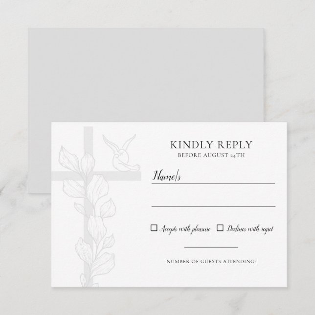 Emma Elegant Cross & Doves Christlich Wedding RSVP Karte (Vorne/Hinten)