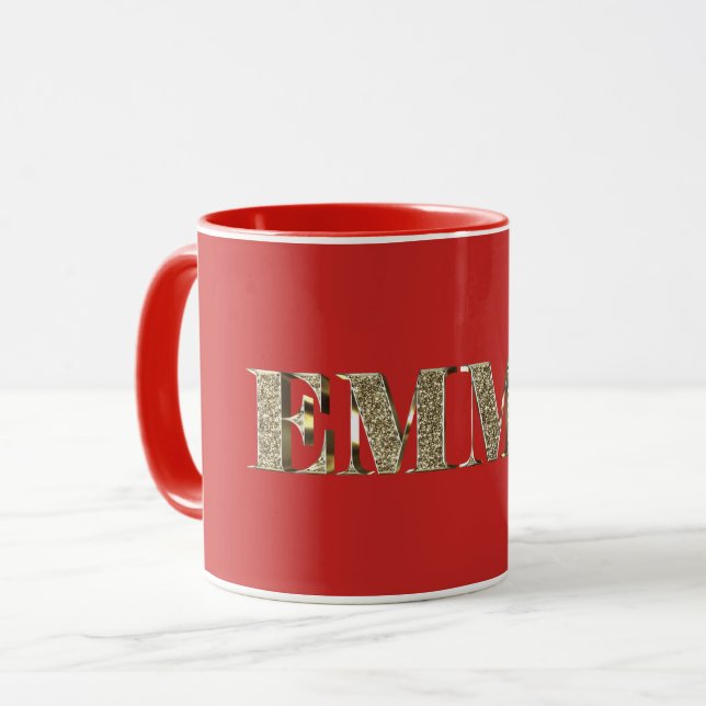 Emma Elegant Golden Glitzer Look Typografie Name Tasse (Vorderseite Links)